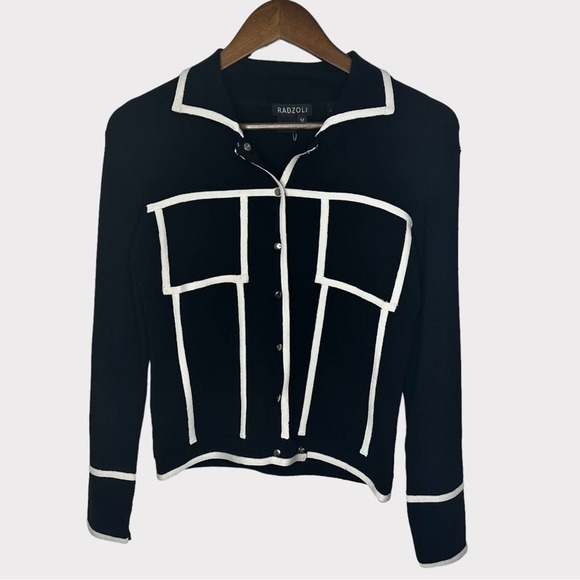 Radzoli Sweaters - Radzoli Black and White Colorblock Knit Cardigan Sweater Medium New